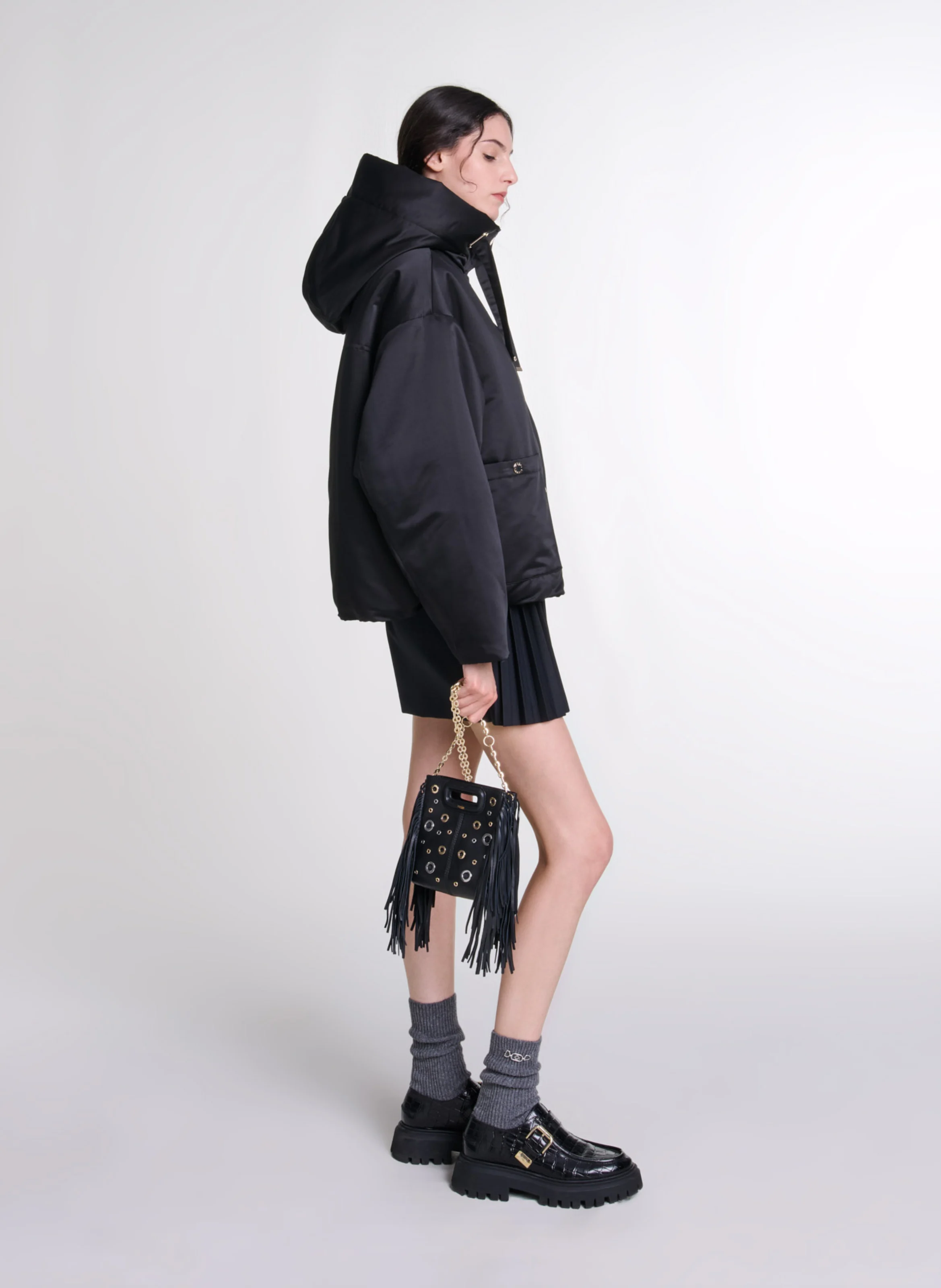 Manteau court à capuche| Noir