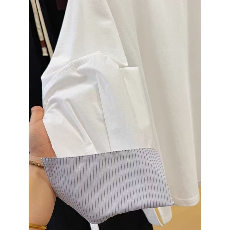 fluffush - Mock tweedelig T-shirt met lange mouwen, ronde hals en strepen
