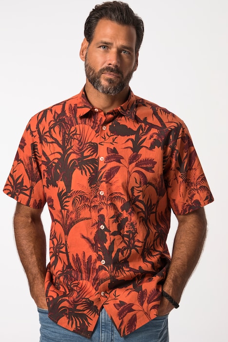 Leinenmix-Hemd, Halbarm, Allover-Print, Kentkragen, Modern Fit, bis 8 XL