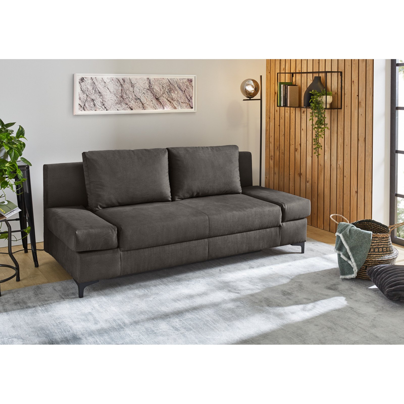 Bettsofa Fred Stoff grau, Bettkasten