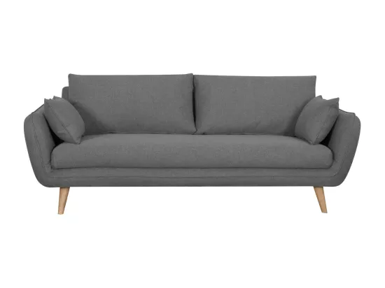 Canapé scandinave 3 places en tissu gris anthracite et bois clair CREEP