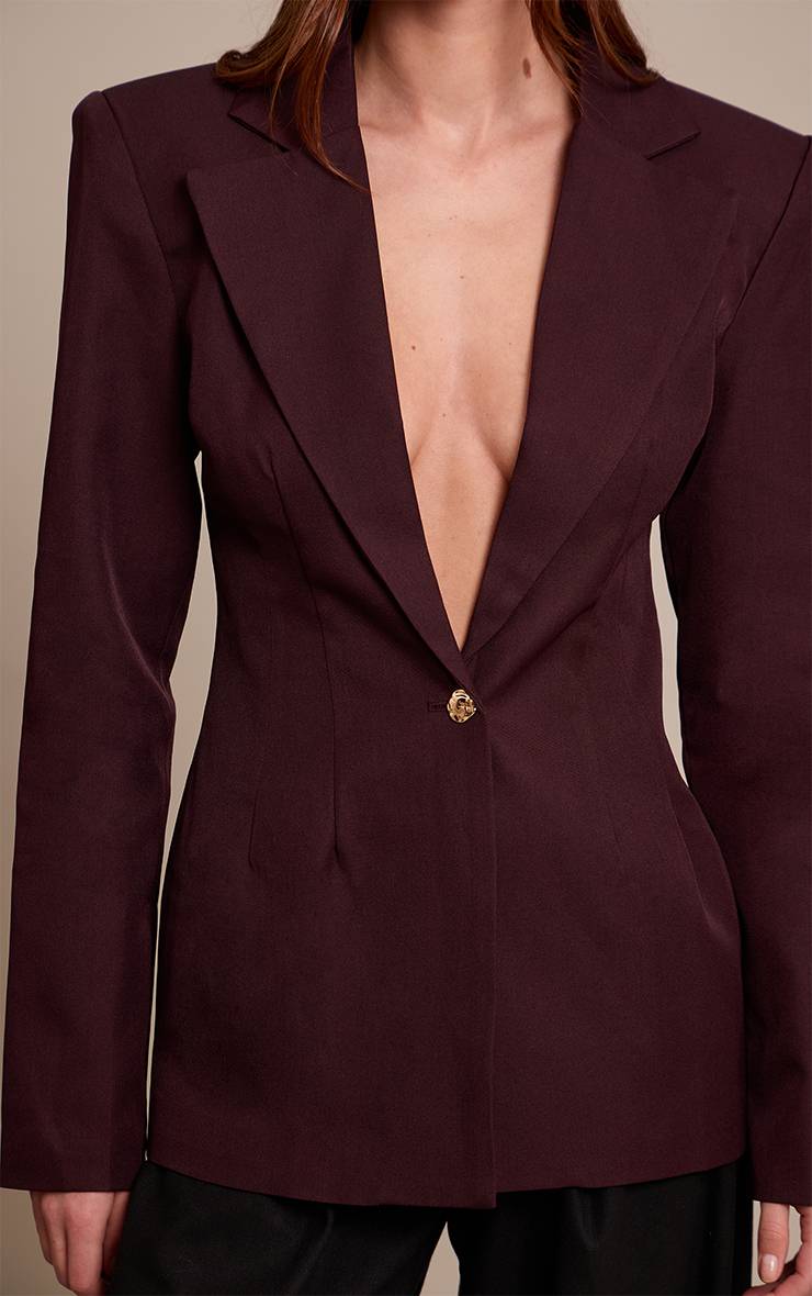 Prune Blazer Cintré À La Taille Prune