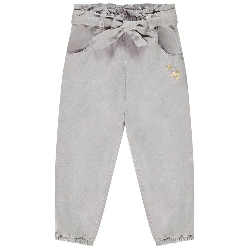 Pantalon avec ceinture motif noeud pour bébé fille - Gris chiné
