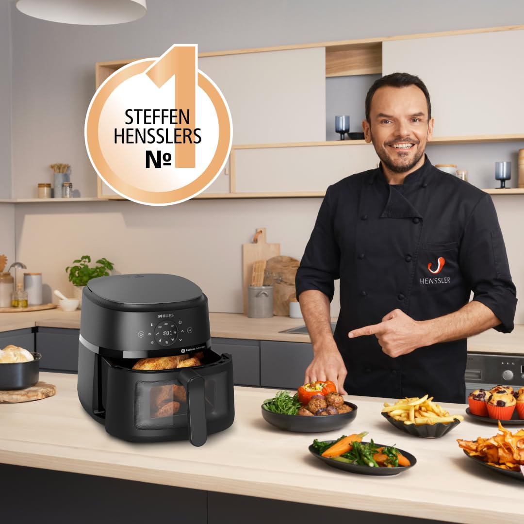 Philips Airfryer 2000 Series – Standard 6.2L Heißluftfritteuse mit Sichtfenster, RapidAir Technologie, 90% weniger Fett, leicht zu Reinigen, Touchscreen, energie- & platzsparend (NA230/00)