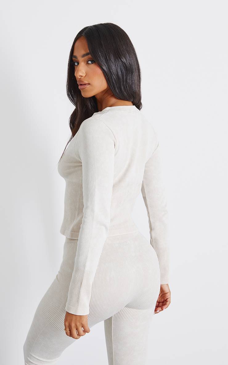 Crème Haut Long Côtelé Contour À Manches Longues Avec Boutons Petite Taille - Ensemble Coordonné