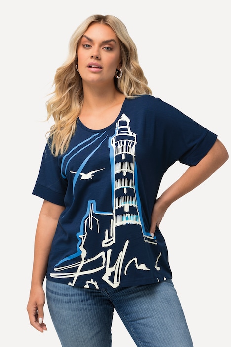T-Shirt, Leuchtturm, Oversized, Rundhals, Halbarm