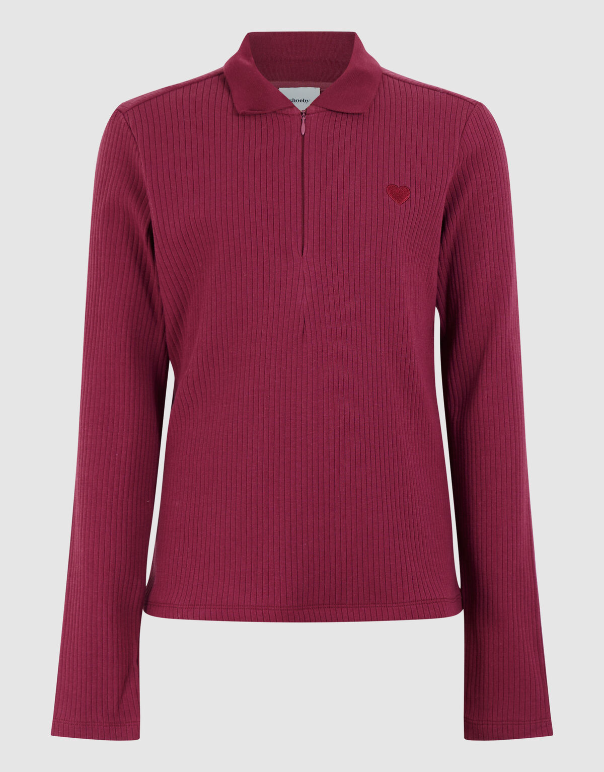 Collar Zip Longsleeve Top Donkerrood