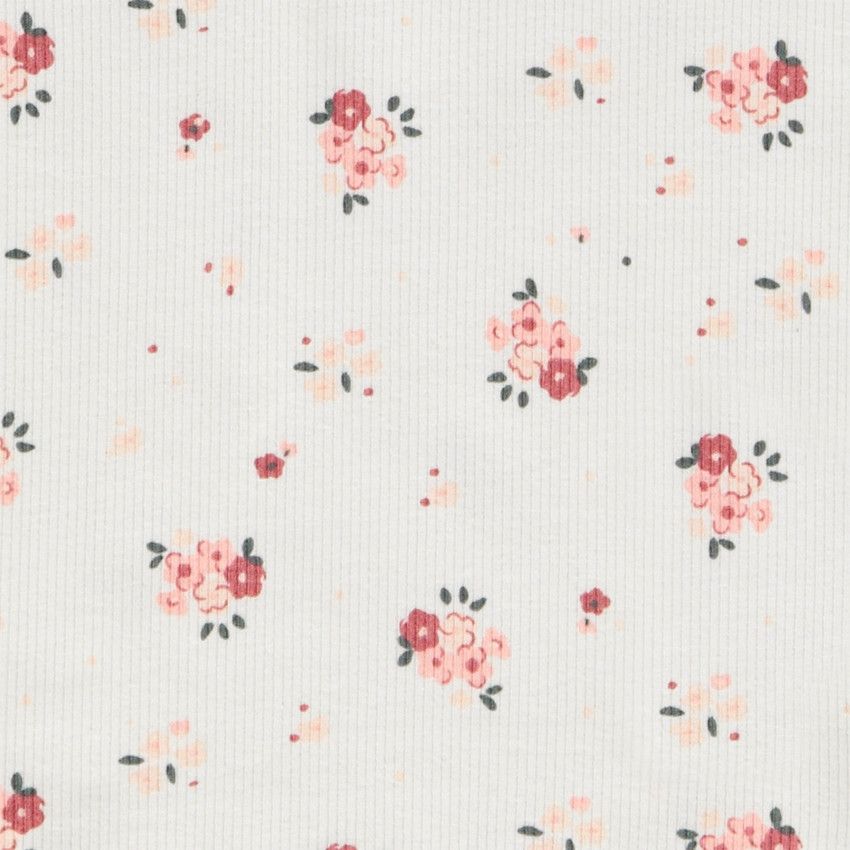 T-shirt manches longues côtelé imprimé floral pour bébé fille - Ecru