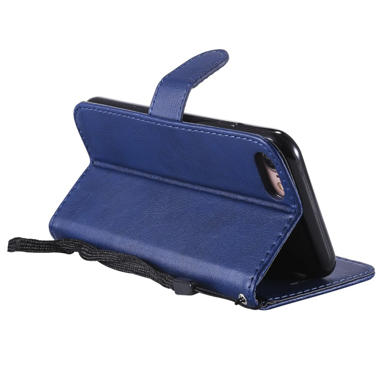 iPhone SE (2022/2020) / 8 / 7 Leder Tasche Flip Cover mit Kartenfach   Handschlaufe - Blau