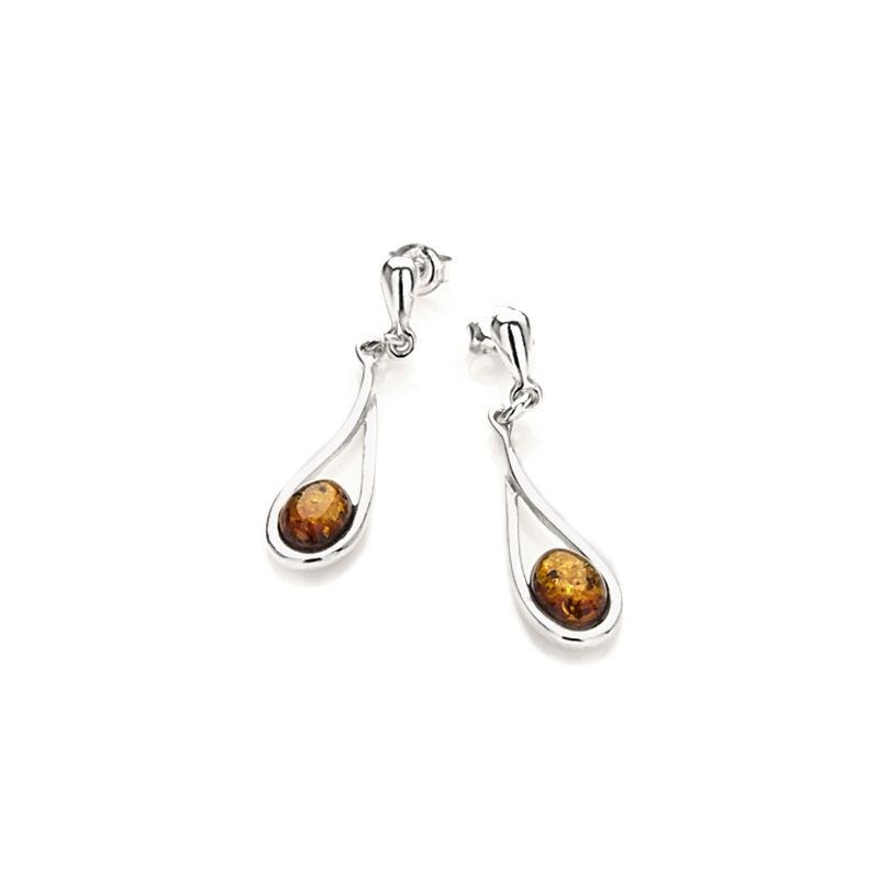 Boucle d'oreille argent 925 Ambre veritable de la mer Baltique