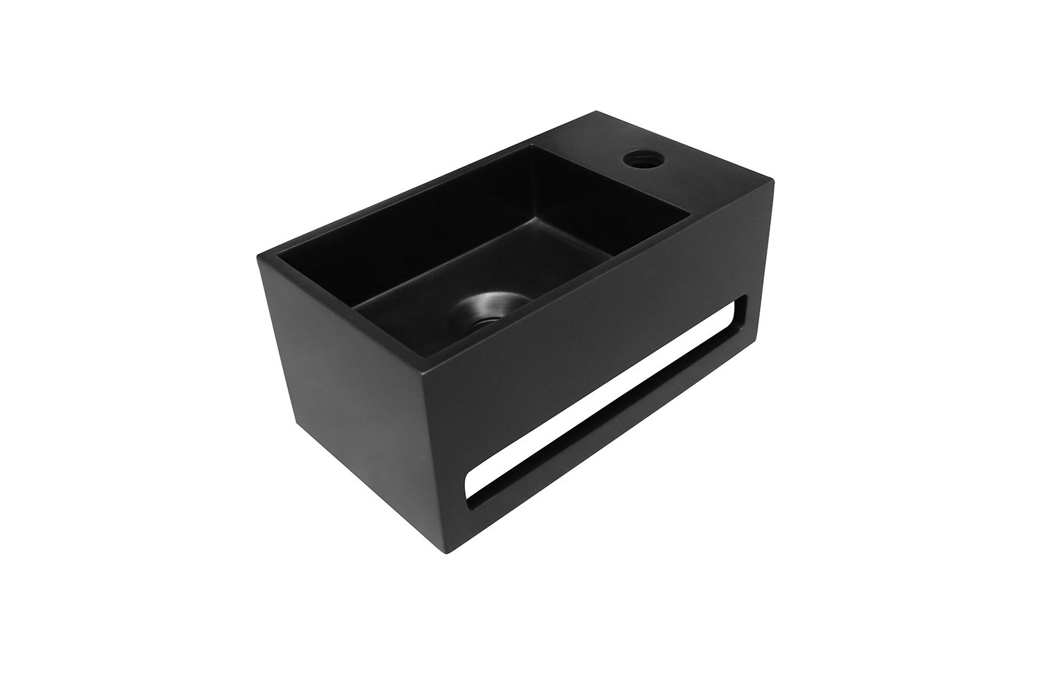 SCHADEMODEL: Saniclear Bali mat zwarte solid surface fontein 36x20cm rechts