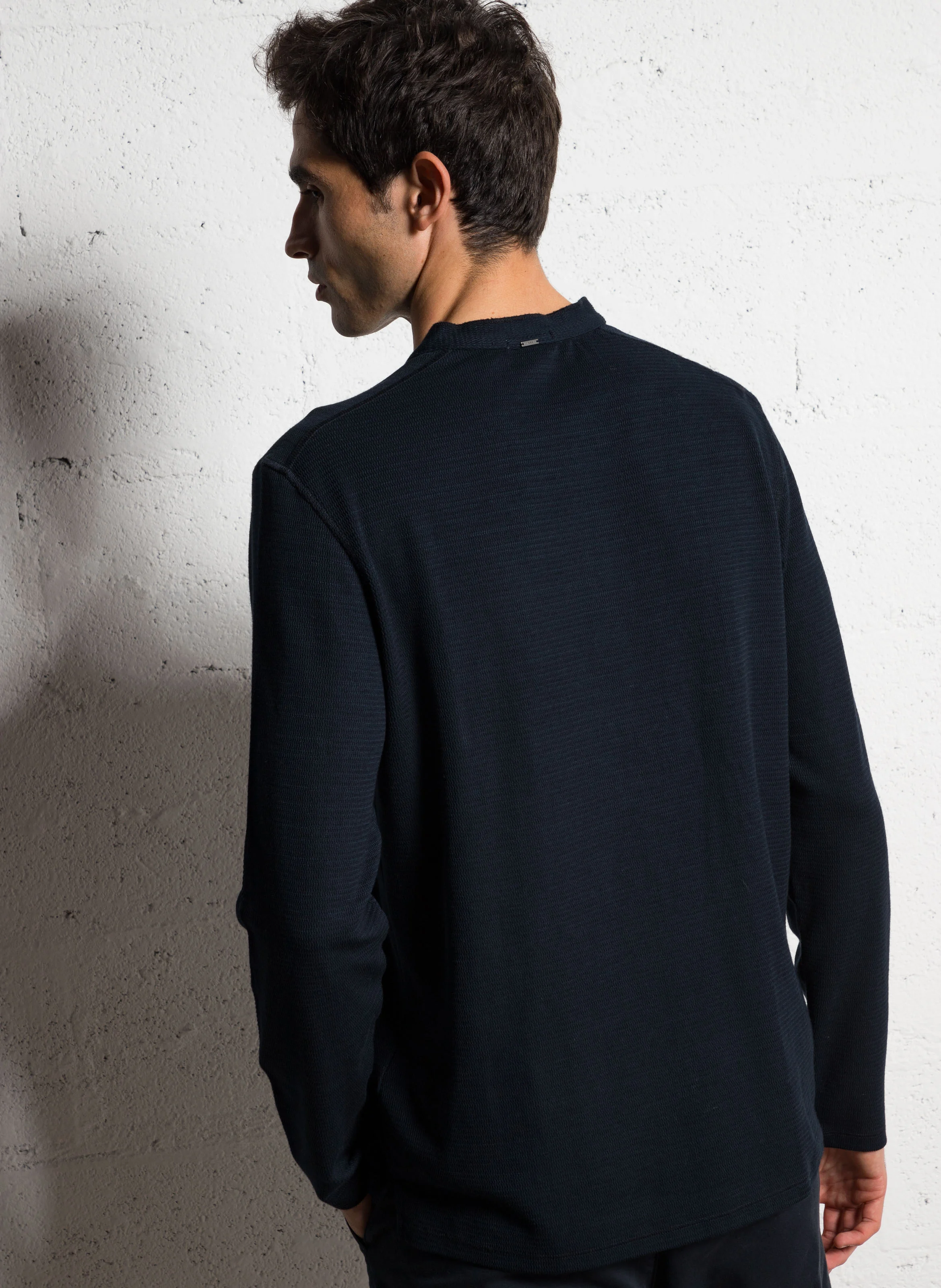 Tee-shirt maille relief en coton mélangé | Bleu