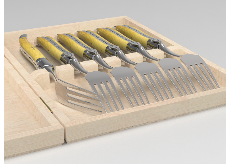 Service de 6 fourchettes Laguiole avec un manche en buis et mitres en acier inoxydable