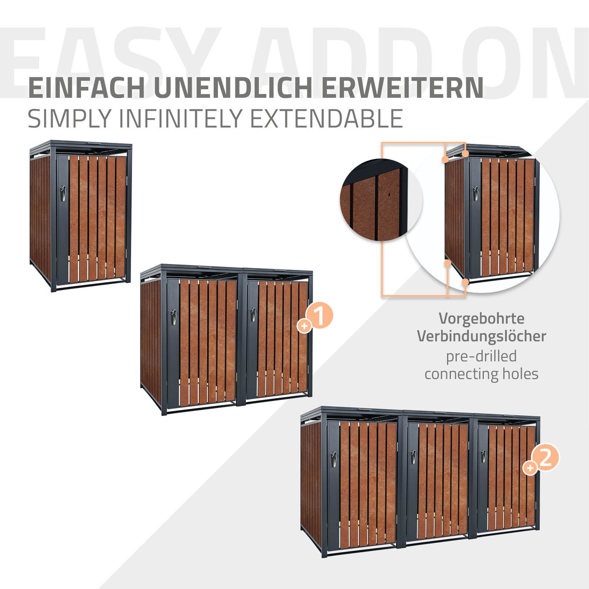 ML-Design Enkele Bak Opbergkast voor 1 Bak (240L) 68x80x116,3 cm, Antraciet Roestlook, Staal/Cortenstaal, Afsluitbare Bakdeksel met Scharnierend Deksel/Deur, Bak Opbergkast, Bakcontainer, Bakdeksel
