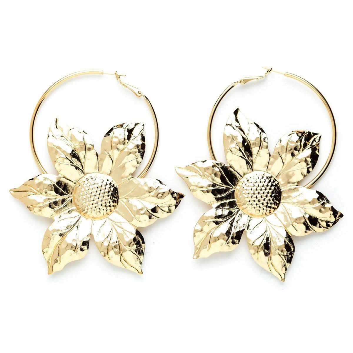 boucles d'oreilles créoles fleurs doré à l'or fin - HESPÉRIS