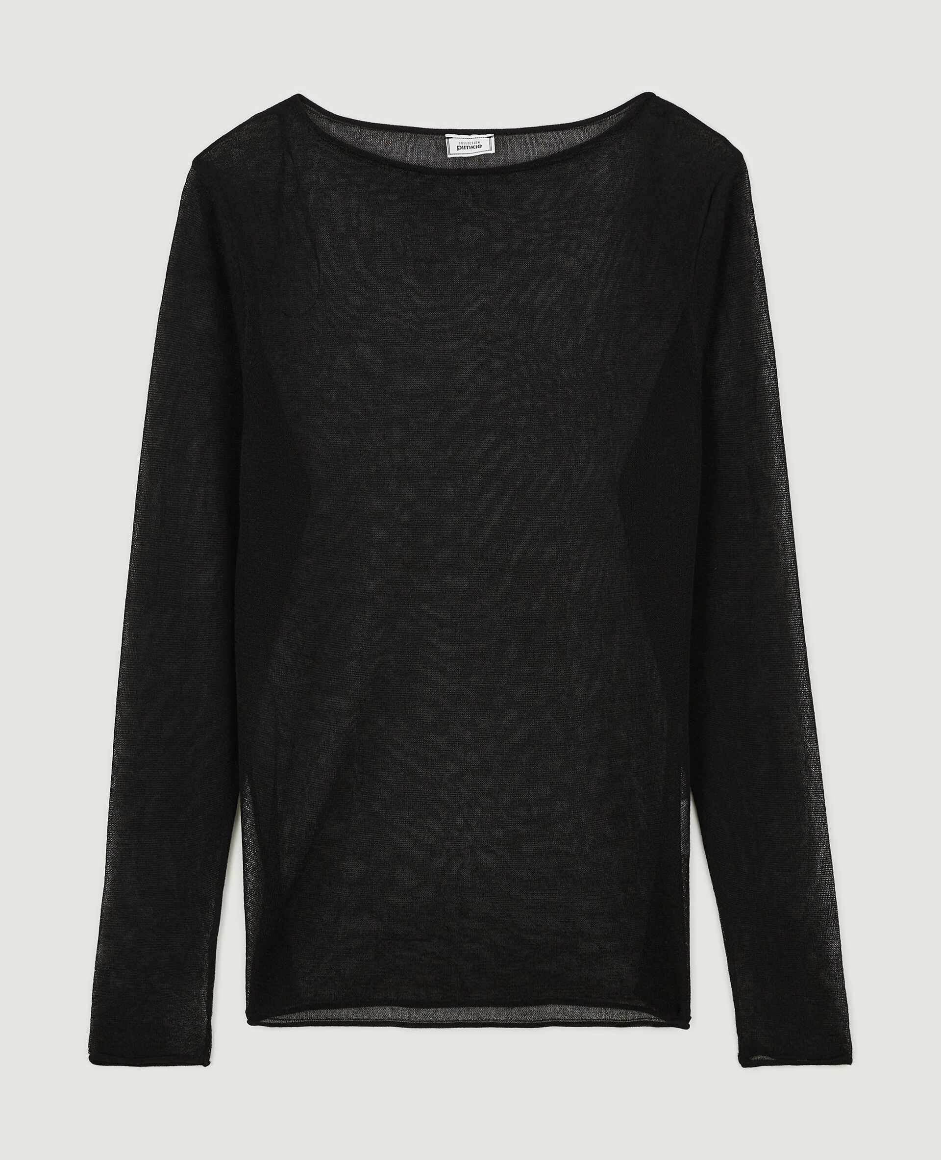 Top manches longues en maille transparente - Noir