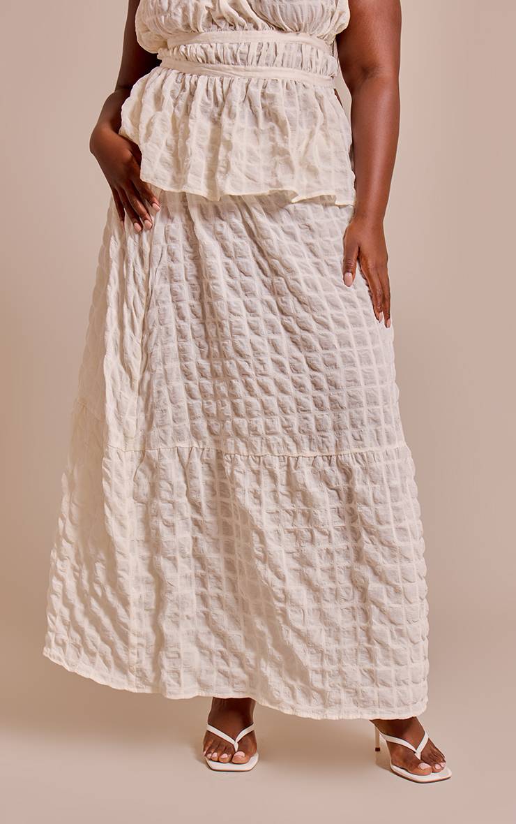 Crème Jupe Longue Froncée Texturée Grande Taille Coordonnée