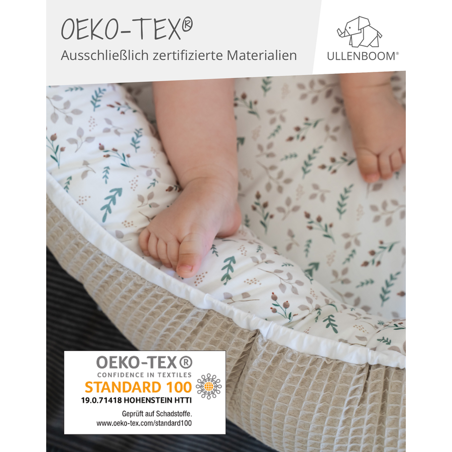 ULLENBOOM Babynest & Cocoon Waffel Motiv Floral Sand
