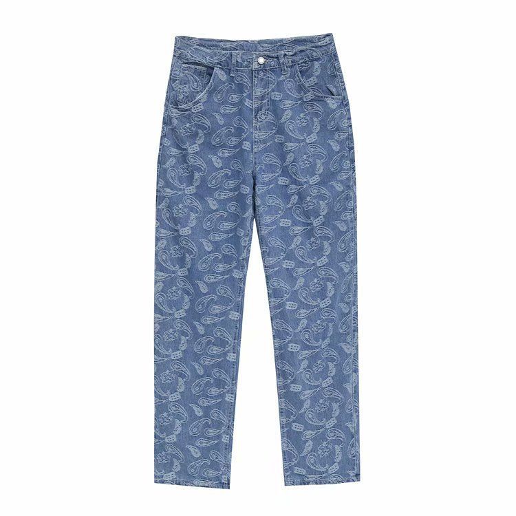 Urtishia - High-waist bedrukte wijde jeans