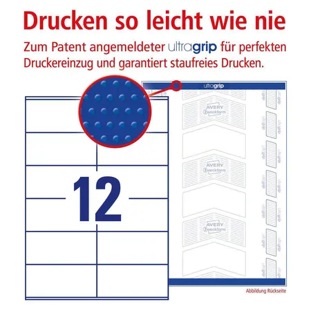 Avery Zweckform 3424-200 Universal-Etiketten,A4 mit ultragrip,Adressaufkleber 105 x 48 mm, 220 Bogen/2.640 Etiketten, weiß