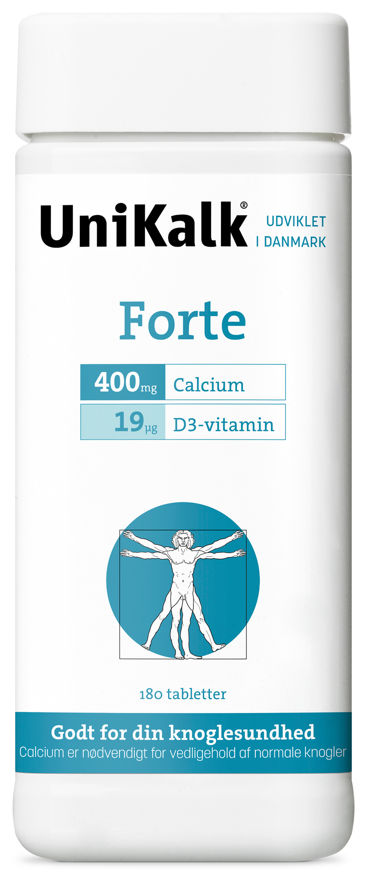 Unikalk Forte - Kalk 400 mg og D-vitamin 19 µg 180 tabl.