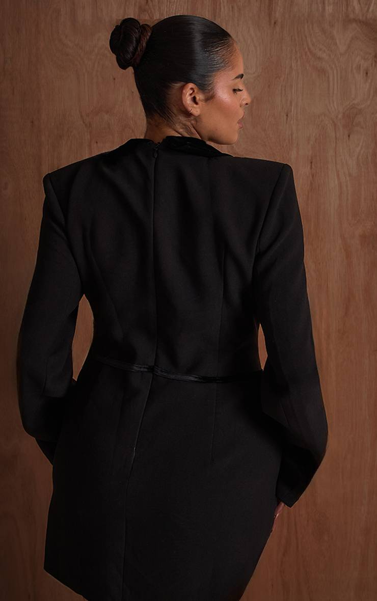 Noir Robe Blazer Plt Label Plus Avec Revers En Velours Et Nœud Décoratif