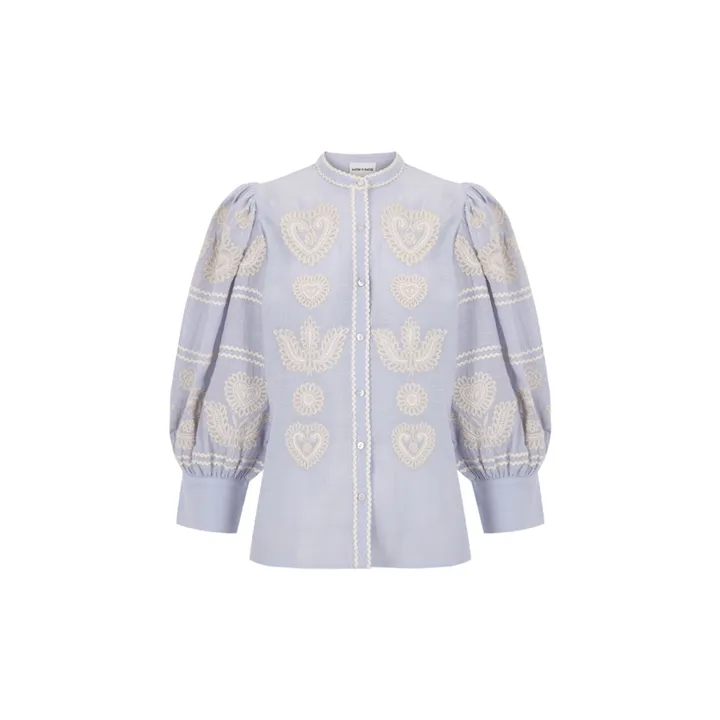Antik Batik Blouse Rony Brodée | Bleu ciel