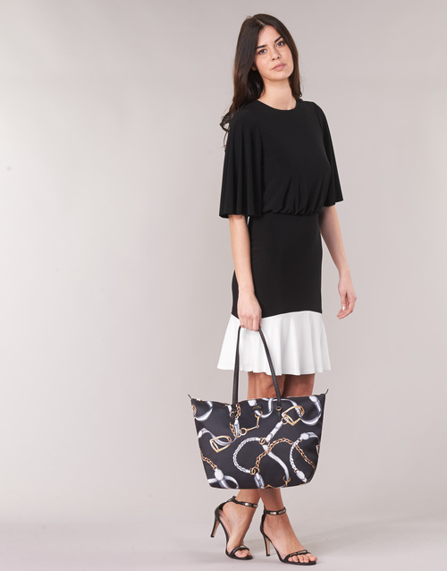Lauren Ralph Lauren - ELBOW SLEEVE DAY DRESS Negro / Blanco