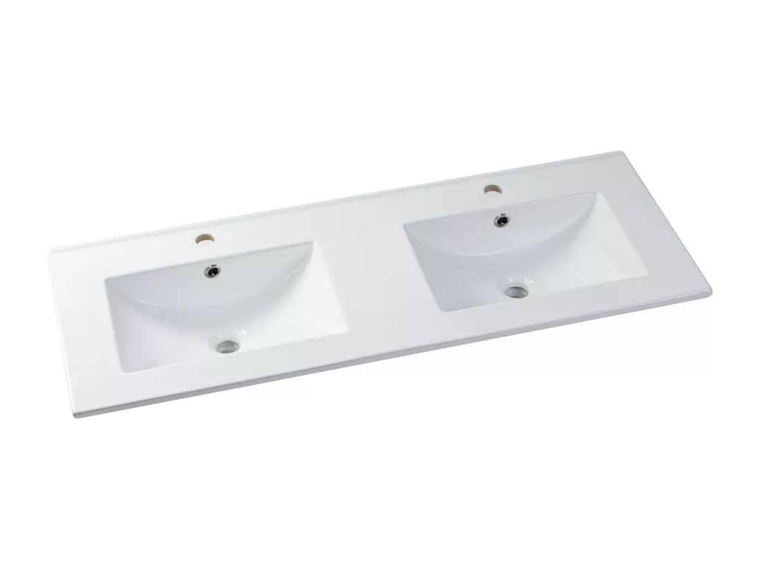 Meuble de salle de bain suspendu strié avec vasque à encastrer et colonne - Naturel clair - 120 cm - ZEVARA
