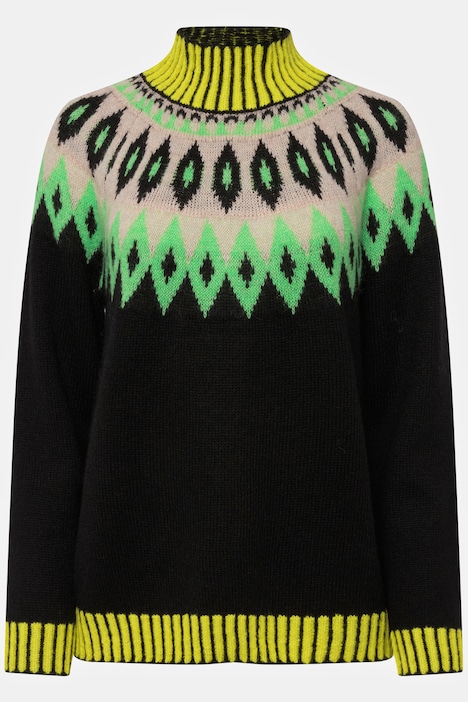 Norwegerpullover, Wollanteil, Stehkragen, Langarm, mit recyceltem Polyester