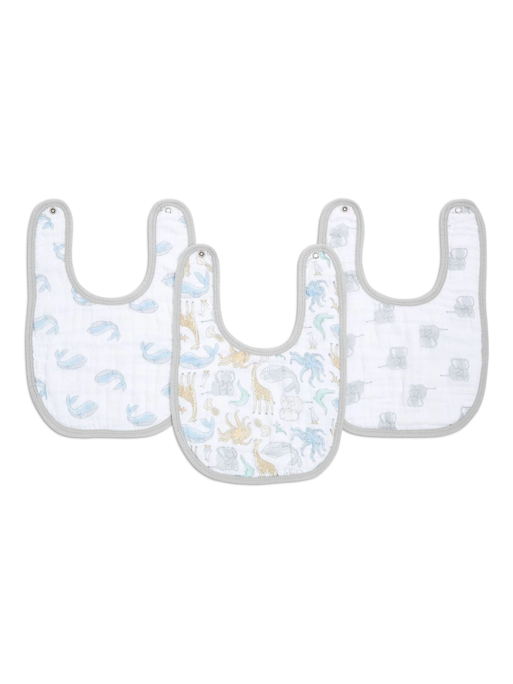 aden + anais Essentials 3 set van 100% katoenen mousseline babyslabbetjes met drukknoop