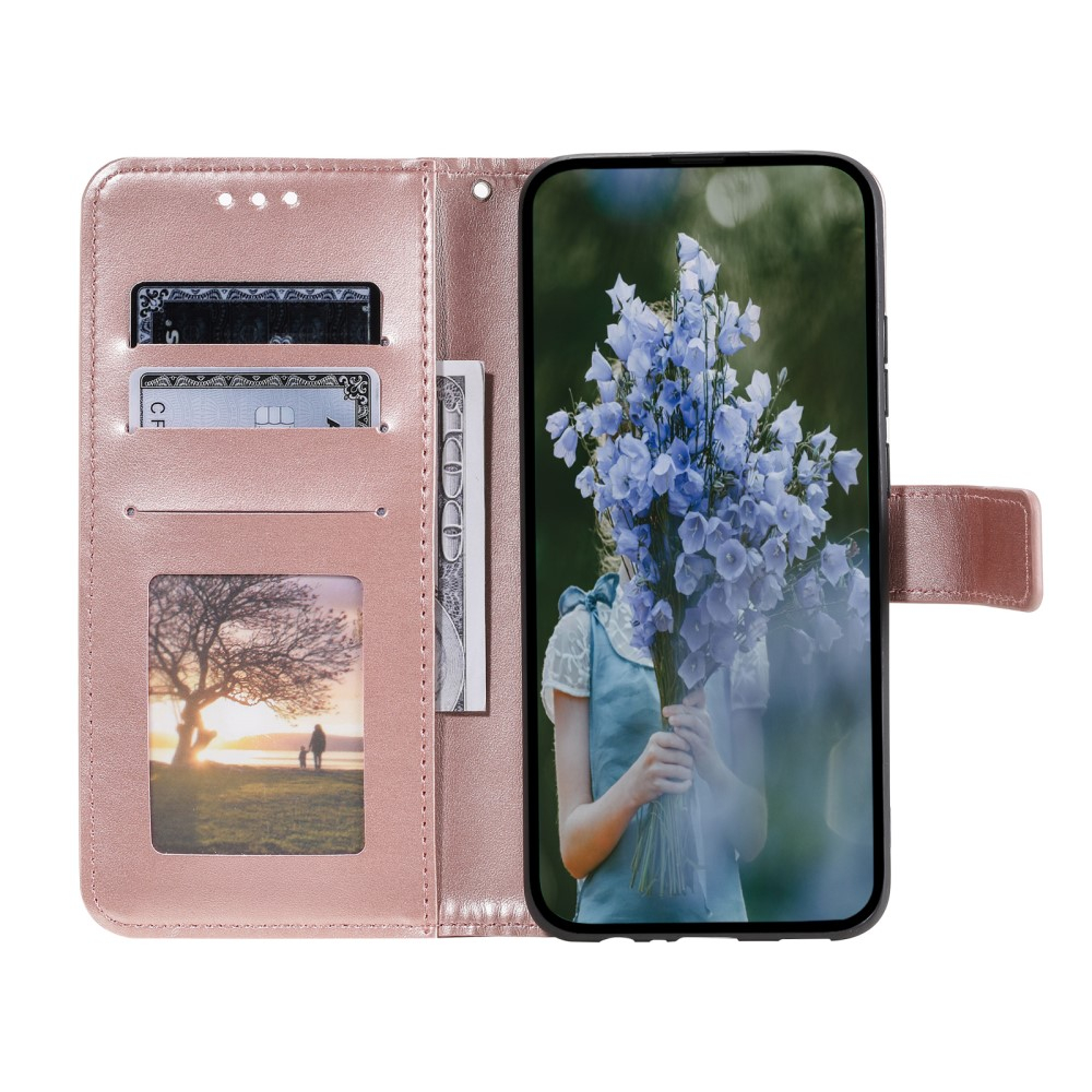 Samsung Galaxy S25 Ultra Leder Tasche Wallet - Mandala Flowers Imprint - Roségold