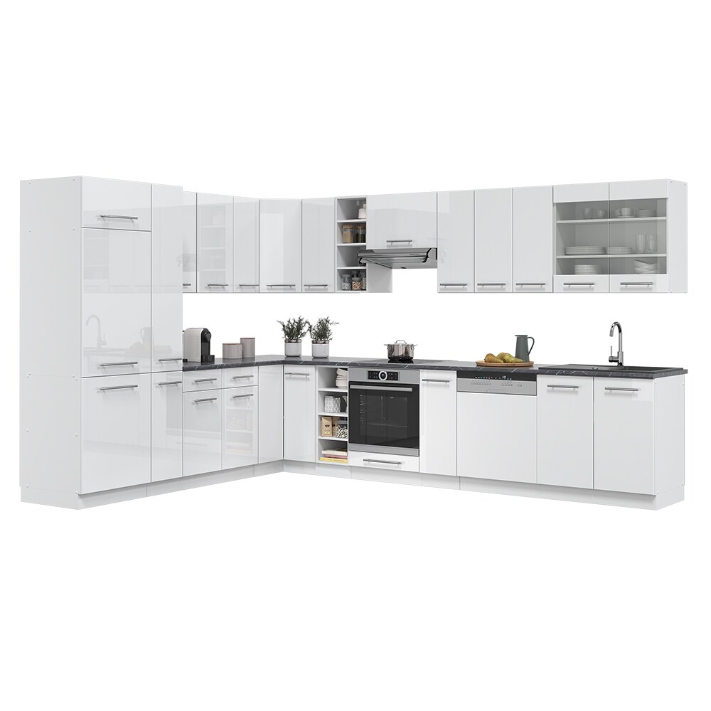 Vicco Eckküche Fame-LINE Küchenzeile Küche 257x347 cm Weiß Hochglanz