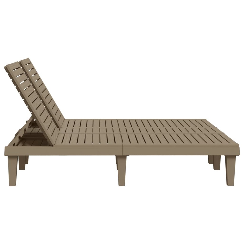 Transat chaise longue bain de soleil lit de jardin terrasse meuble d'extérieur double marron clair 155 x 138 x 83 cm polyprop