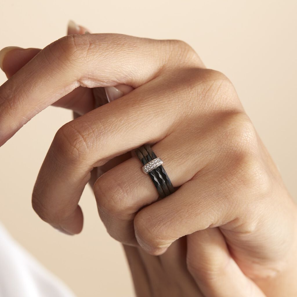 Bague Ceramik Design Argent Blanc Oxyde De Zirconium Et Céramique
