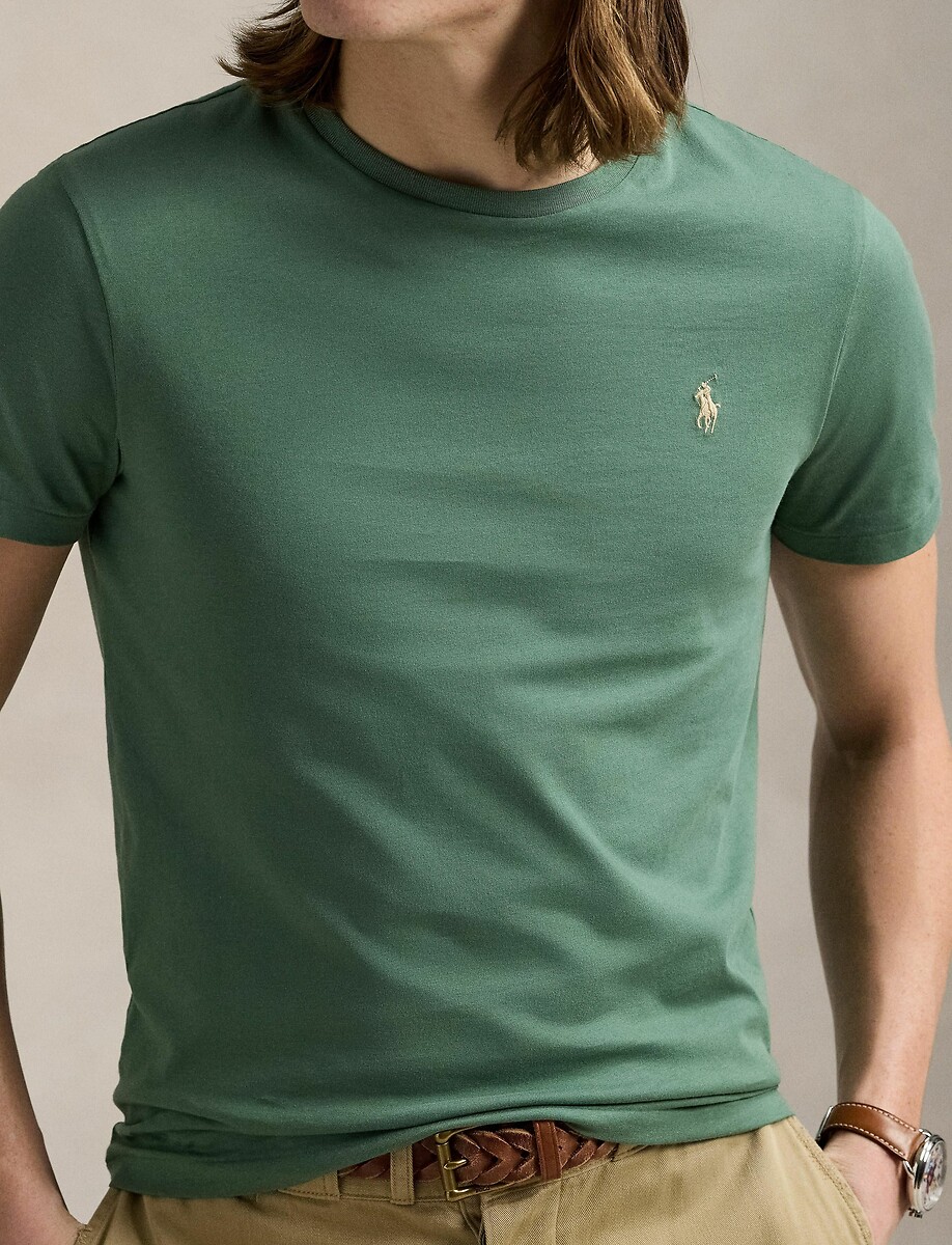 POLO RALPH LAUREN<br>Camiseta lisa de malha fina com logotipo bordado