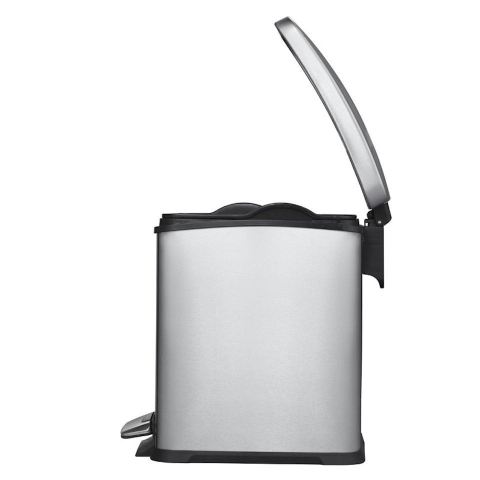 PROREGAL Rechthoekige afvalbak van geborsteld roestvrij staal 8 liter HxBxD 33,5 x 17,8 x 33,2 cm Zilver