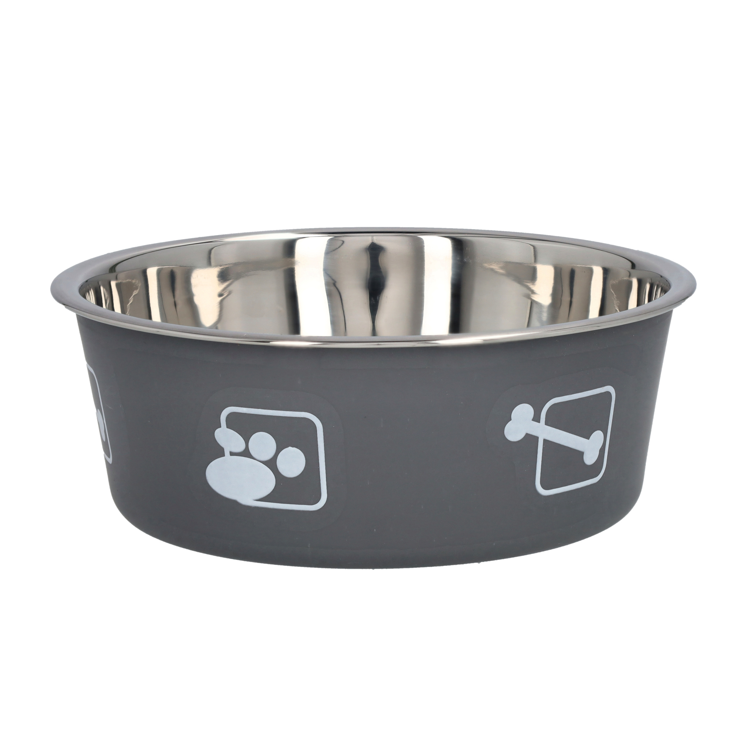 (Ø14cm) Metall Haustier Futter Napf Katzen Fressnapf Hunde Schale mit Selbstklebender Wand Halterung - Grau