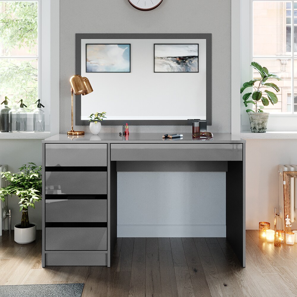 Vicco Schminktisch Frisiertisch Frisierkommode Sherry Grau 120x75 cm modern Schlafzimmer Kommode Schublade Ablage Aufbewahrung Kosmetiktisch Make-Up-Tisch Hochglanz