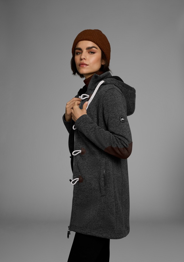 Polarino Strickfleecejacke mit Kapuze für den Übergang,  aus Strickfleece,  atmungsaktiv