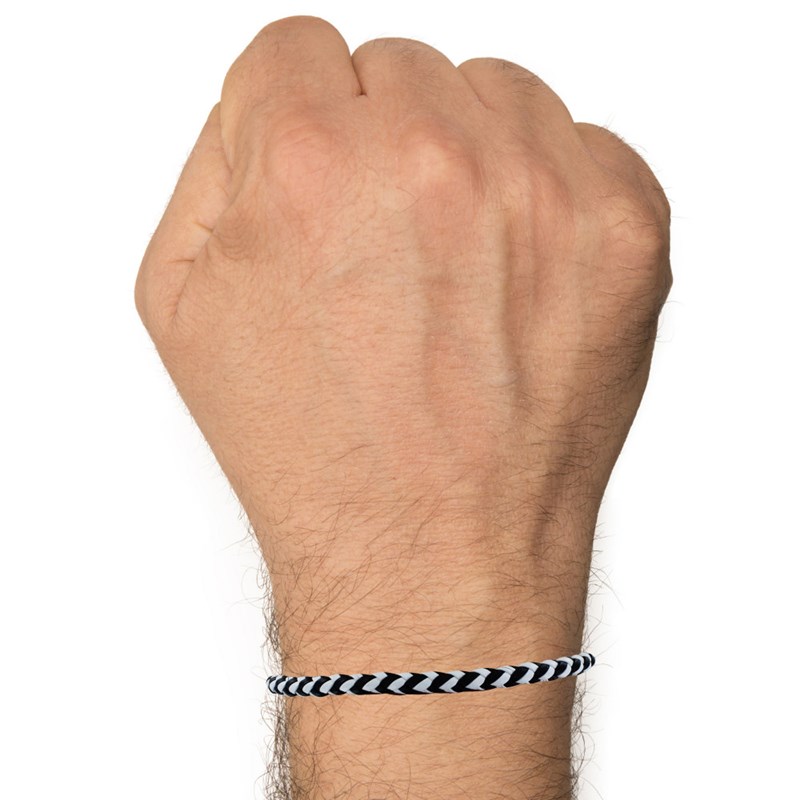Bracelet Homme Cuir Tr?ss? Rond Bicolore Noir et Blanc - taille 20 cm