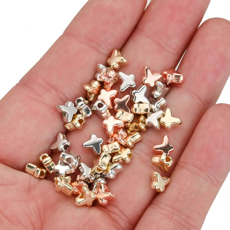 (100er Set) 6mm Schmetterling Perlen DIY Bastel Schmuck Zwischenperle für Armband / Kette - Silber