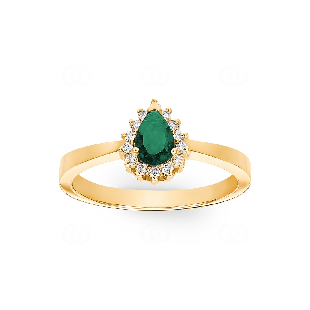 Damenring 750/18 K Gelbgold mit Diamanten 0.11 ct H/si & Smaragd 0.34 ct
