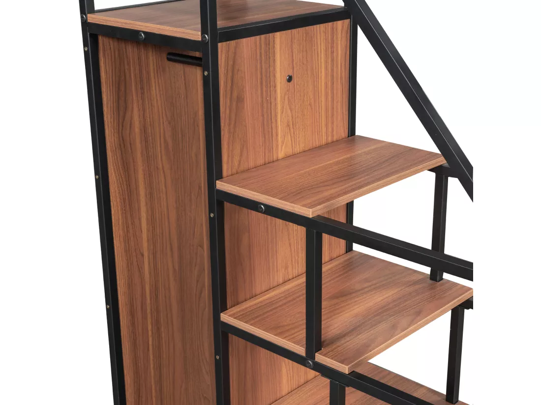 Lit mezzanine 90x200 cm - avec petite armoire et étagères de rangement - Noir