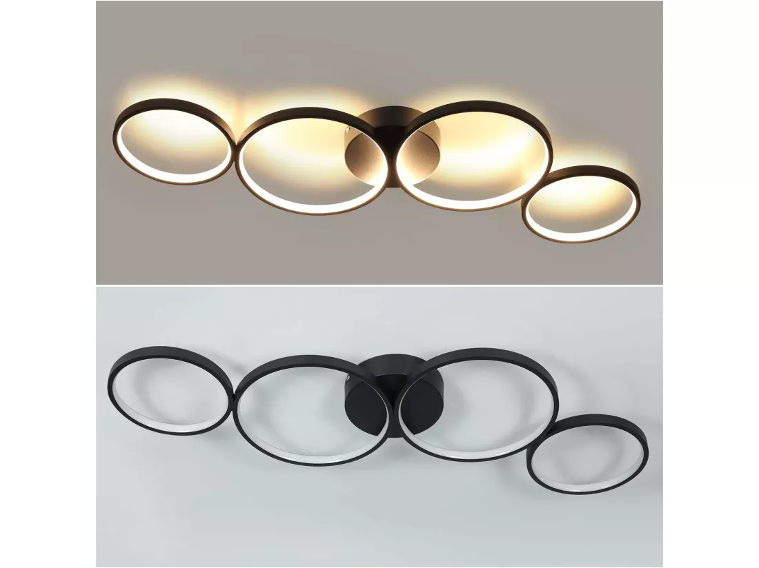NETTLIFE Plafonnier LED 37W 3000k Blanc Chaud Anneau Rond Moderne Noir 89cm Lampe de Bureau Design pour Chambre Salon Couloir Bureau Cuisine