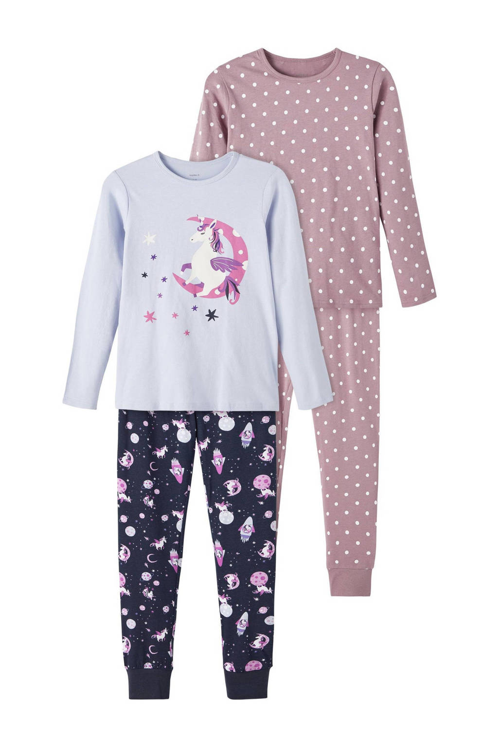 NAME IT pyjama - set van 2 all over print roze/lila