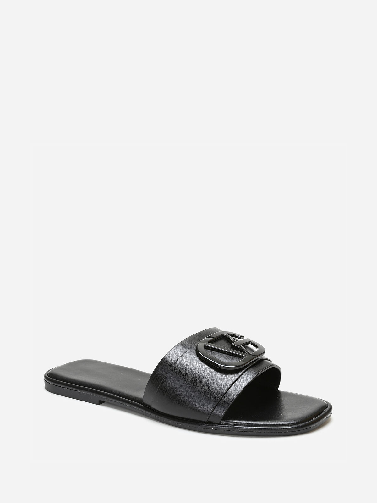 Mules carrées à boucle métallique- Noir