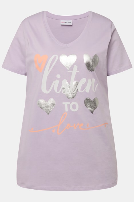 T-Shirt, Straight Fit, Herz-Druck, Halbarm