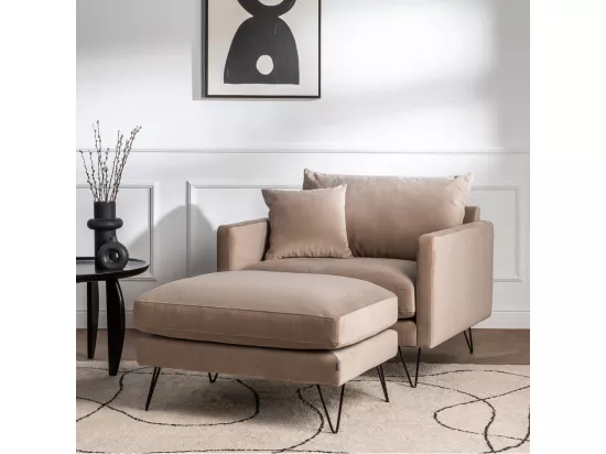 Villabon - Fauteuil XL en velours pieds épingles noirs : Couleur - Beige