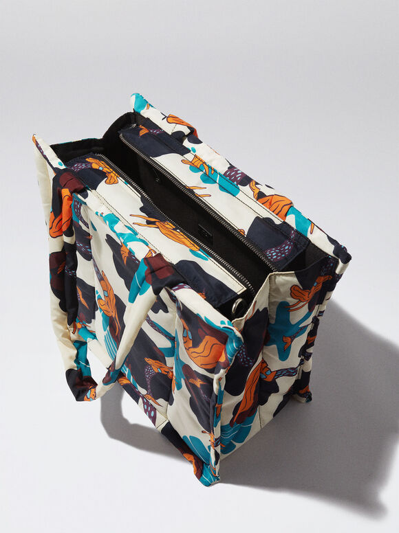 Sacola de compras de nylon estampada - Branca